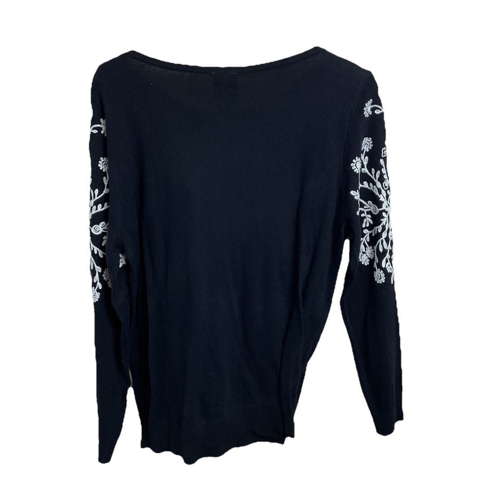Rain + Rose NWT Knit Sweater Black Embroidered Angora blend pullover size Large - Picture 4 of 6